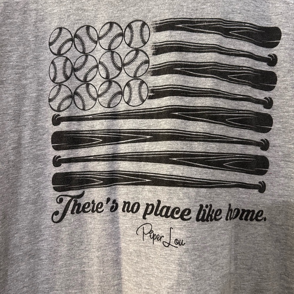 Gray Short Sleeve Tee with Baseball Graphic - Picture 2 of 4